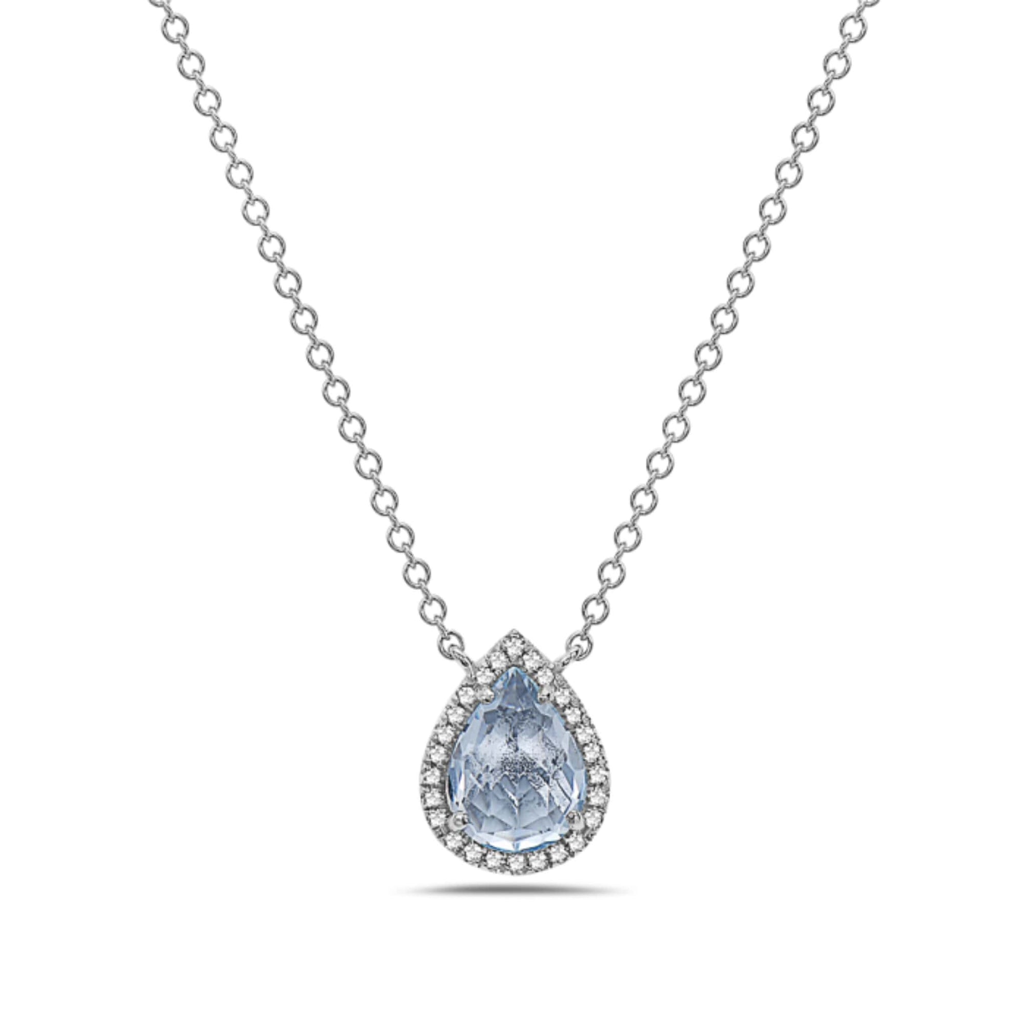 14K White Gold Teardrop Blue Topaz & Diamond Necklace at Arman's Jewellers Kitchener