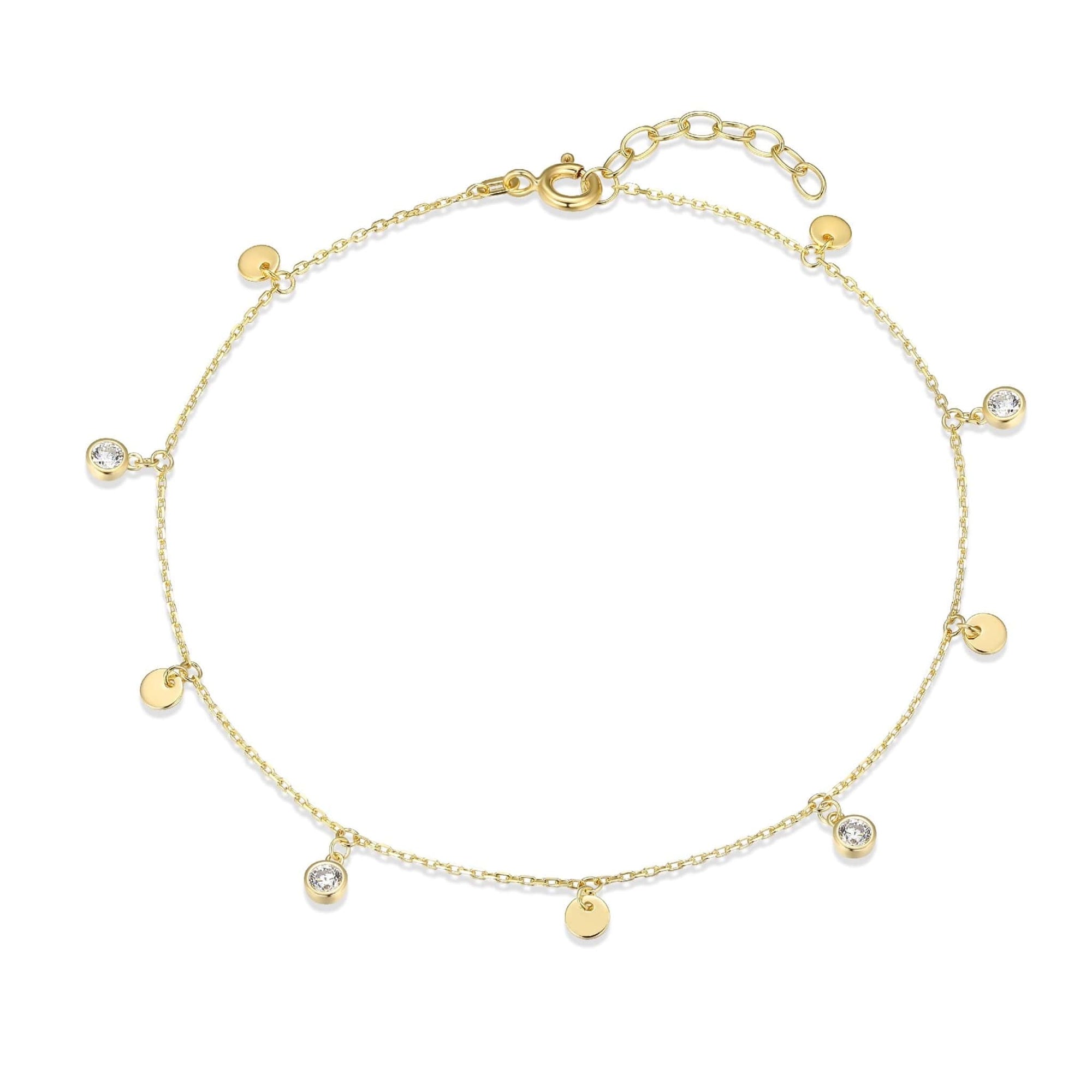 Diamondlite CZ 3mm mini disc charm anklet in sterling silver with 18K gold plating at Armans Jewelelrs Kitchener 