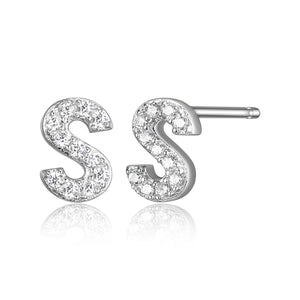 Mini "S" Initial CZ Silver Stud Earrings