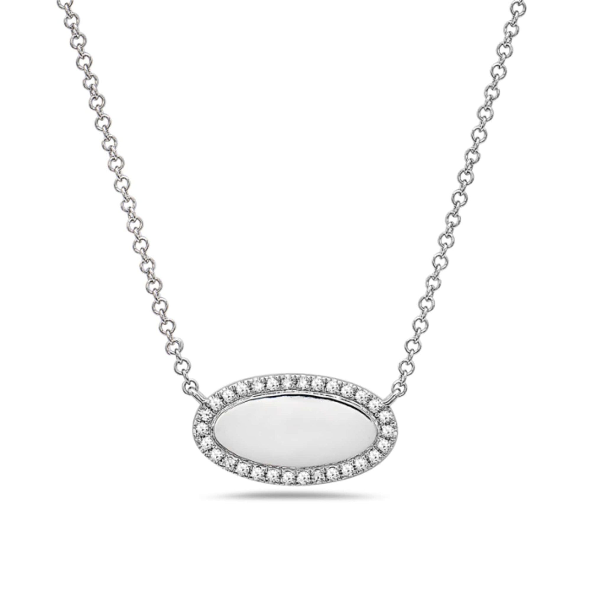 14K Engravable Diamond Oval Plate Necklace at Arman's Jewellers Kitchener