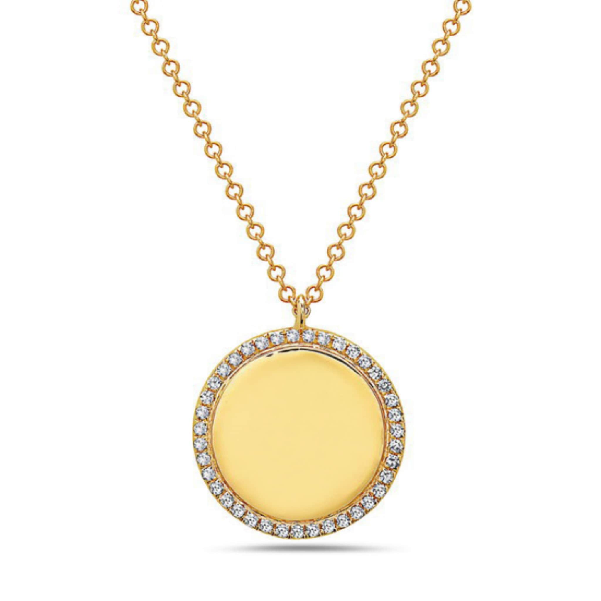 14K Yellow Gold Engravable Diamond Circle Plate Necklace at Arman's Jewellers Kitchener