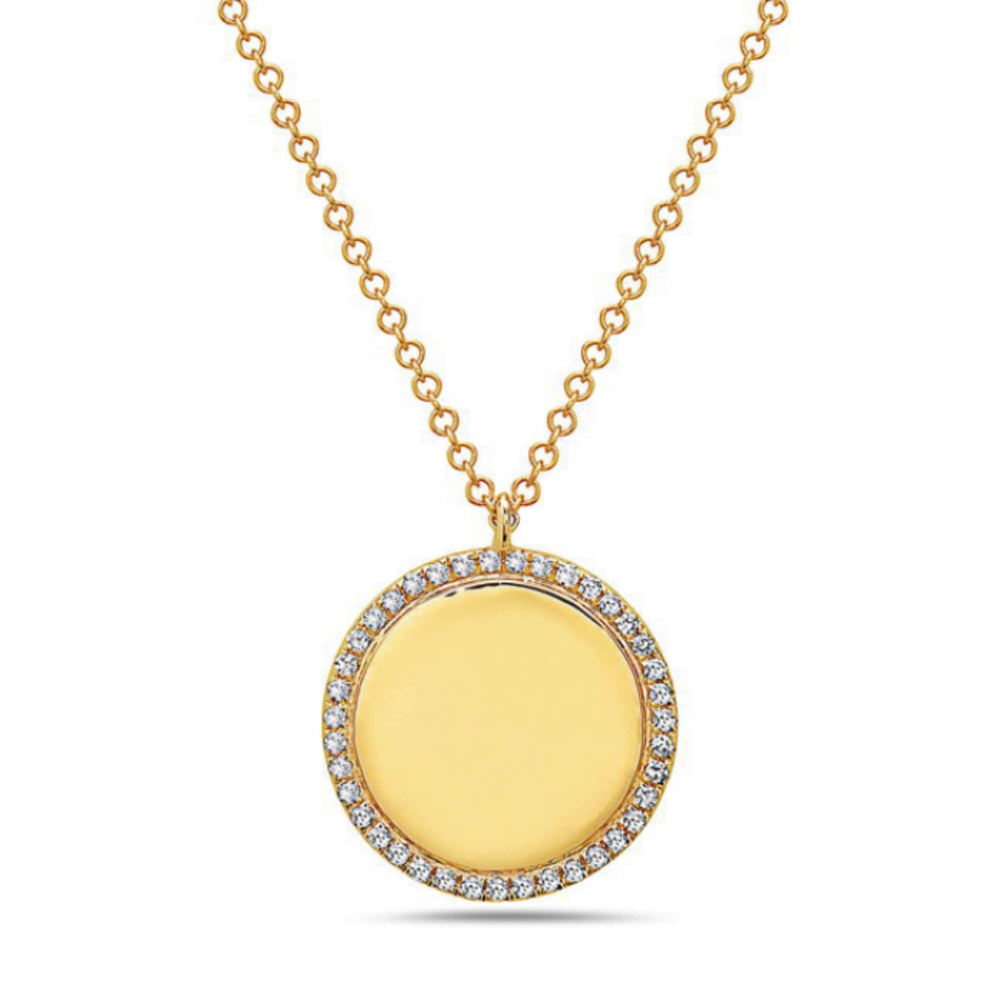 14K Yellow Gold Engravable Diamond Circle Plate Necklace at Arman's Jewellers Kitchener
