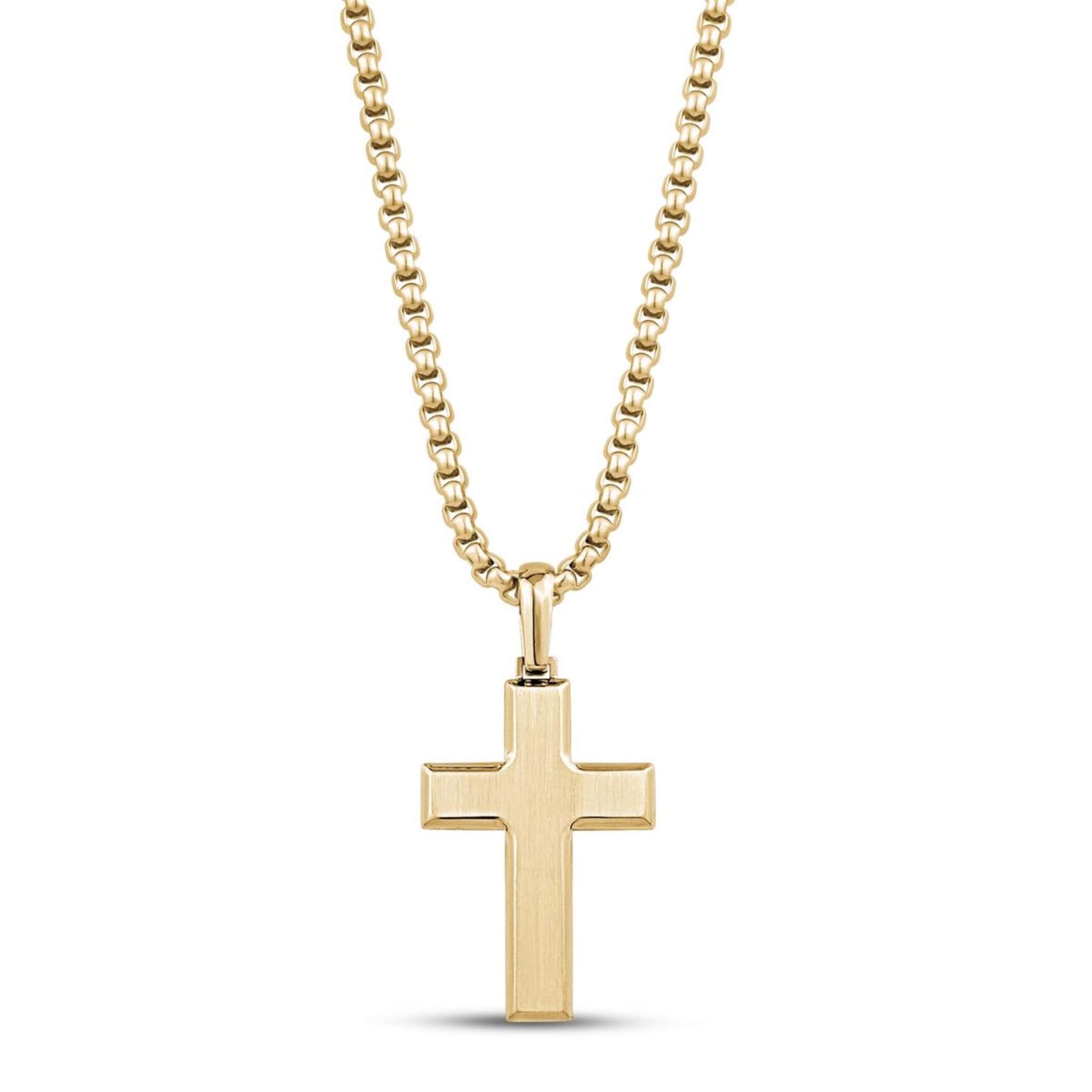 Beveled Edge Gold Steel Cross Pendant Necklace at Arman's Jewellers Kitchener