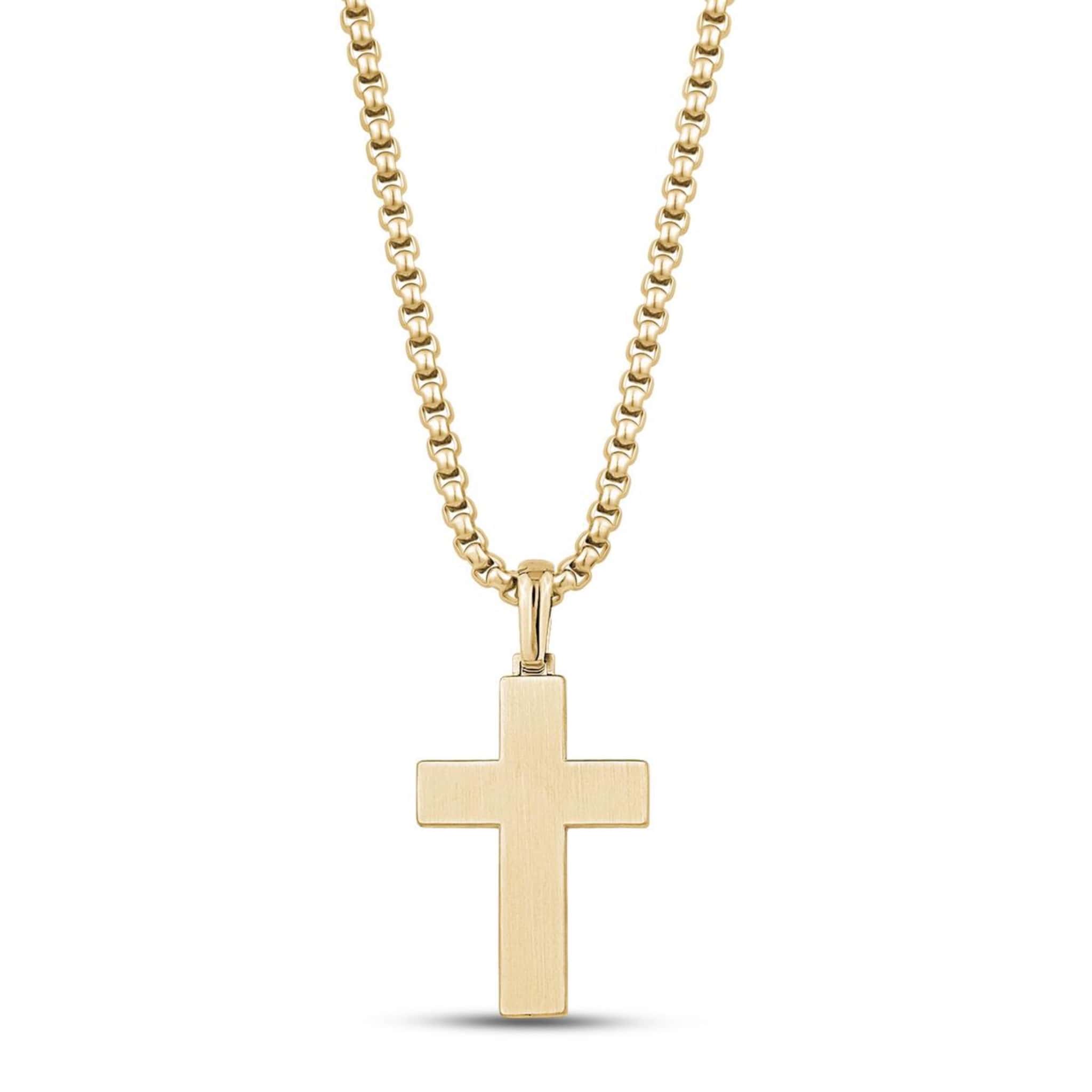 Beveled Edge Gold Steel Cross Pendant Necklace at Arman's Jewellers Kitchener