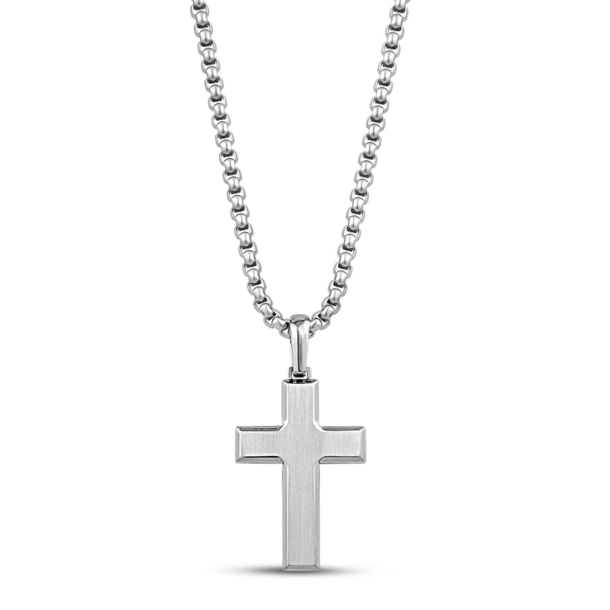 Beveled Edge Steel Cross Pendant Necklace at Arman's Jewellers Kitchener