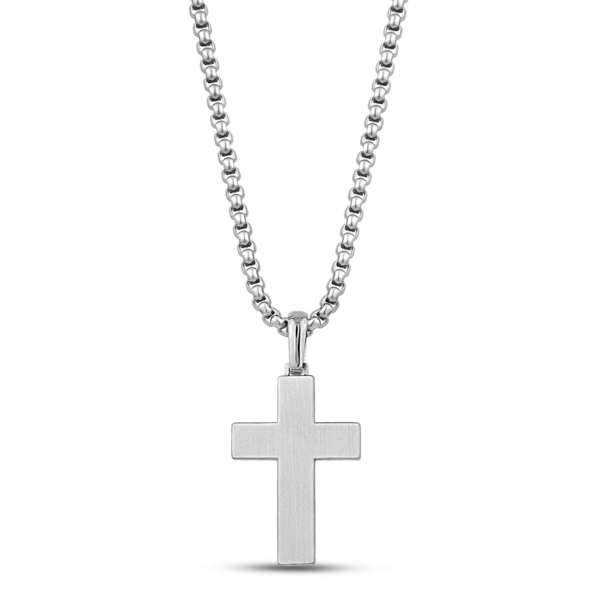 Beveled Edge Steel Cross Pendant Necklace at Arman's Jewellers Kitchener
