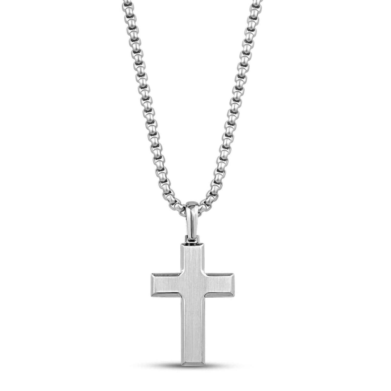 Beveled Edge Steel Cross Pendant Necklace at Arman's Jewellers Kitchener