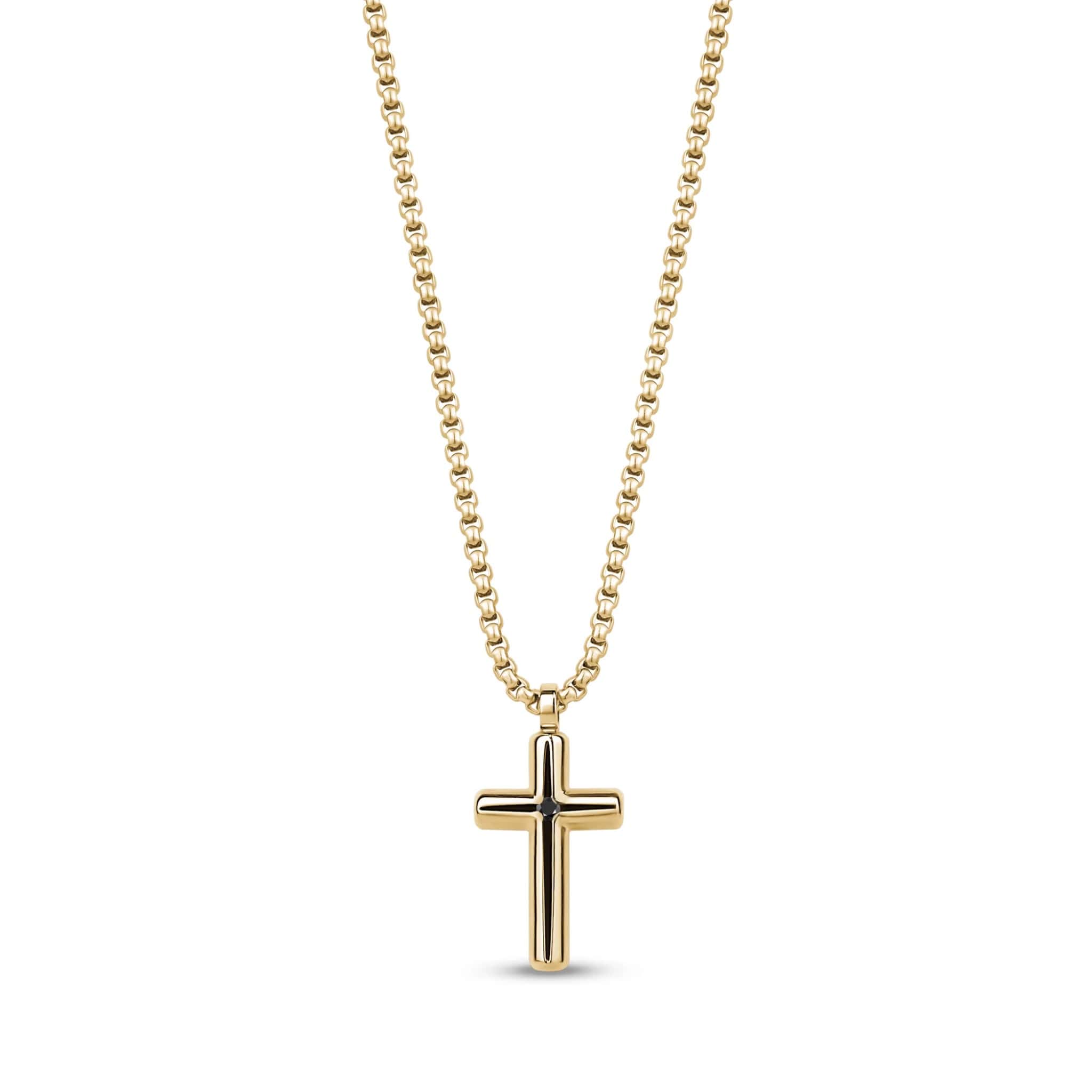 Black Stone Reversible Steel Gold Cross Necklace at Arman's Jewellers Kitchener