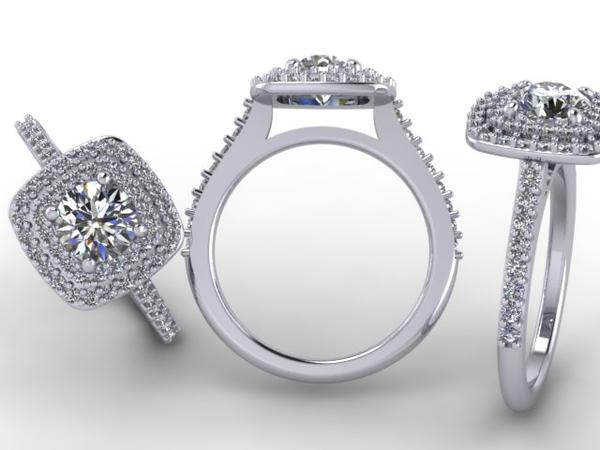 Custom White Gold Double Halo Diamond Engagement Ring at Arman's Jewellers Kitchener-Waterloo