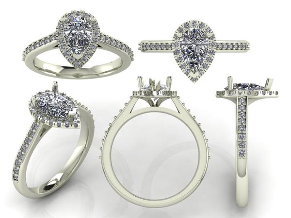 Custom White Gold Pear Shaped Diamond Halo Ring at Arman's Jewellers Kitchener-Waterloo