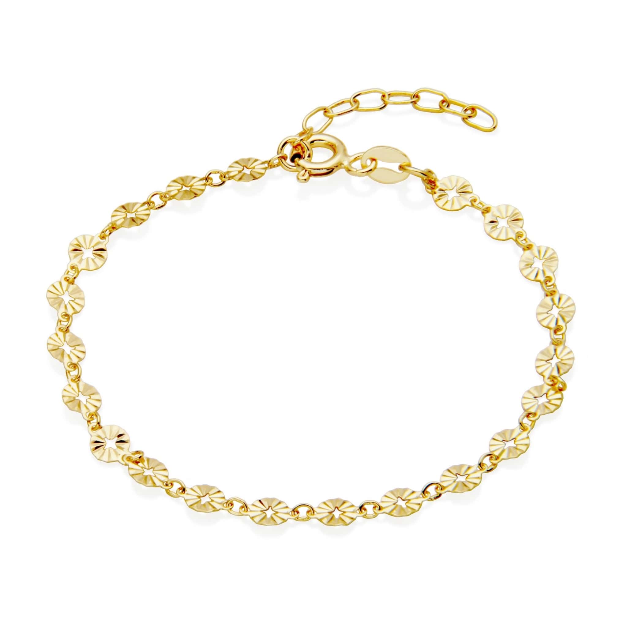 Diamond-Cut Round Petal Chain Gold Plated Silver Bracelet