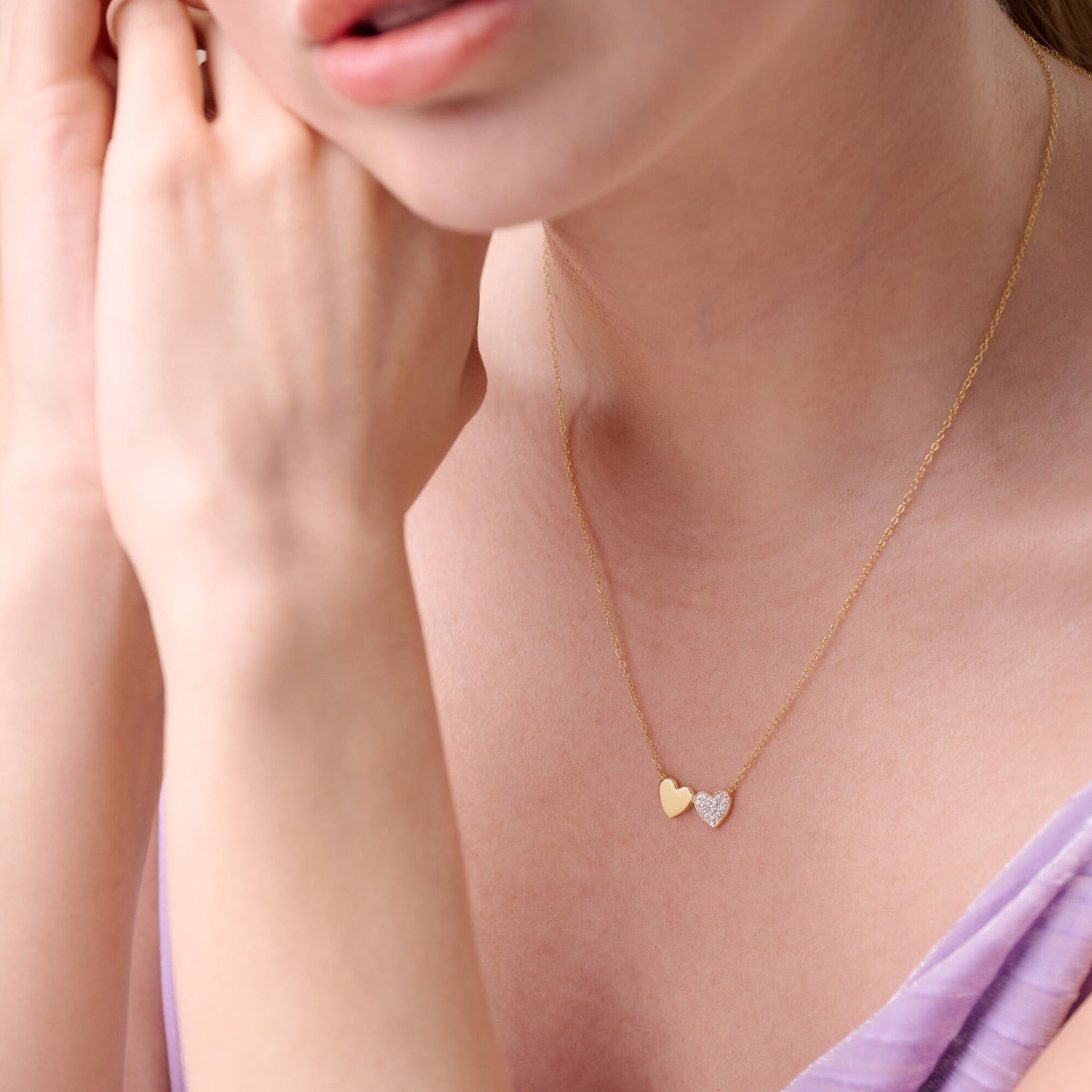 Lab-Grown Diamond Twin Heart Necklace in 18K Yellow Gold-Plated Sterling Silver at Arman's Jewellers Kitchener Waterloo