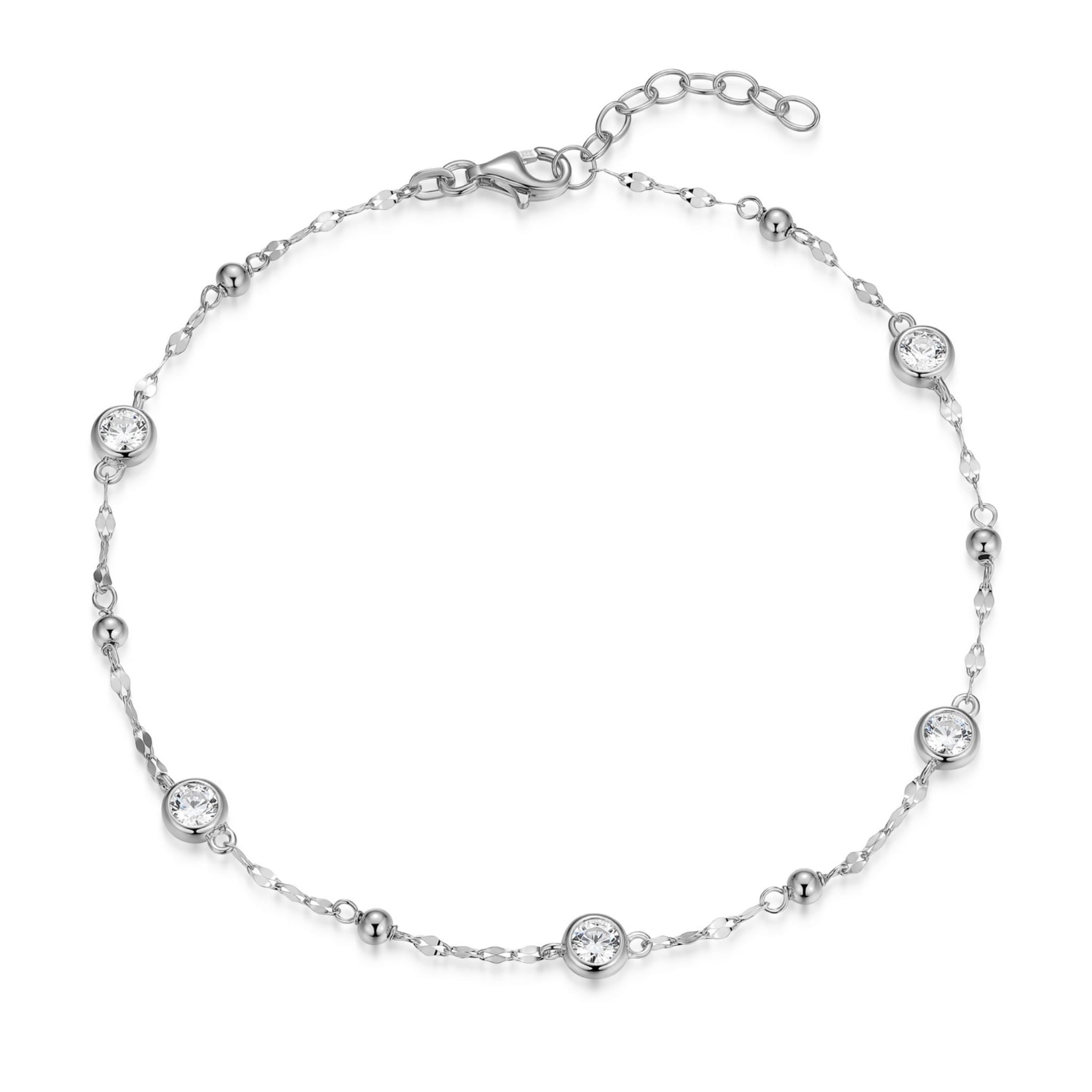 4mm CZ Round Bezel Fancy link Silver Anklet at Arman's Jewellers Kitchener
