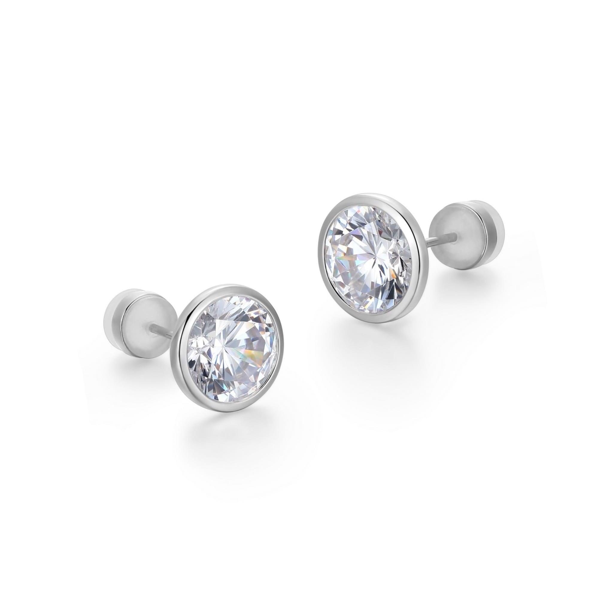 9mm Round CZ Bezel Set Silver Stud Earrings at Arman's Jewellers Kitchener