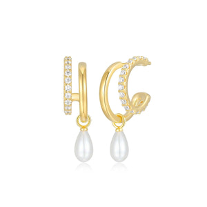 Double Hoop Illusion Pearl Silver Earrings at Arman's Jewellers Kitchener