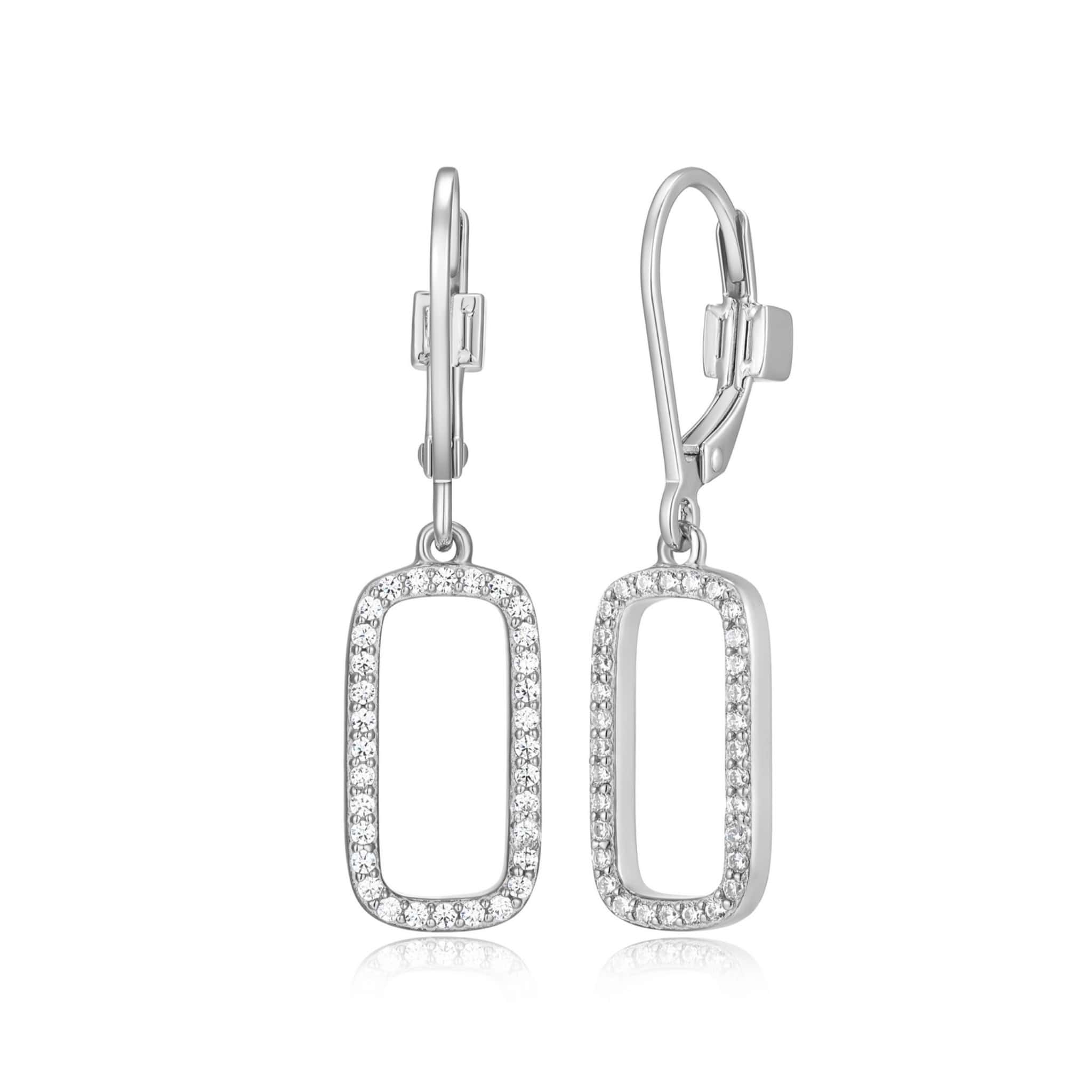 ELLE ALLURE RHODIUM PLATED 3A CZ HALO DANGLE LEVERBACK EARRING AT ARMANS JEWELLERS KITCHENER WATERLOO