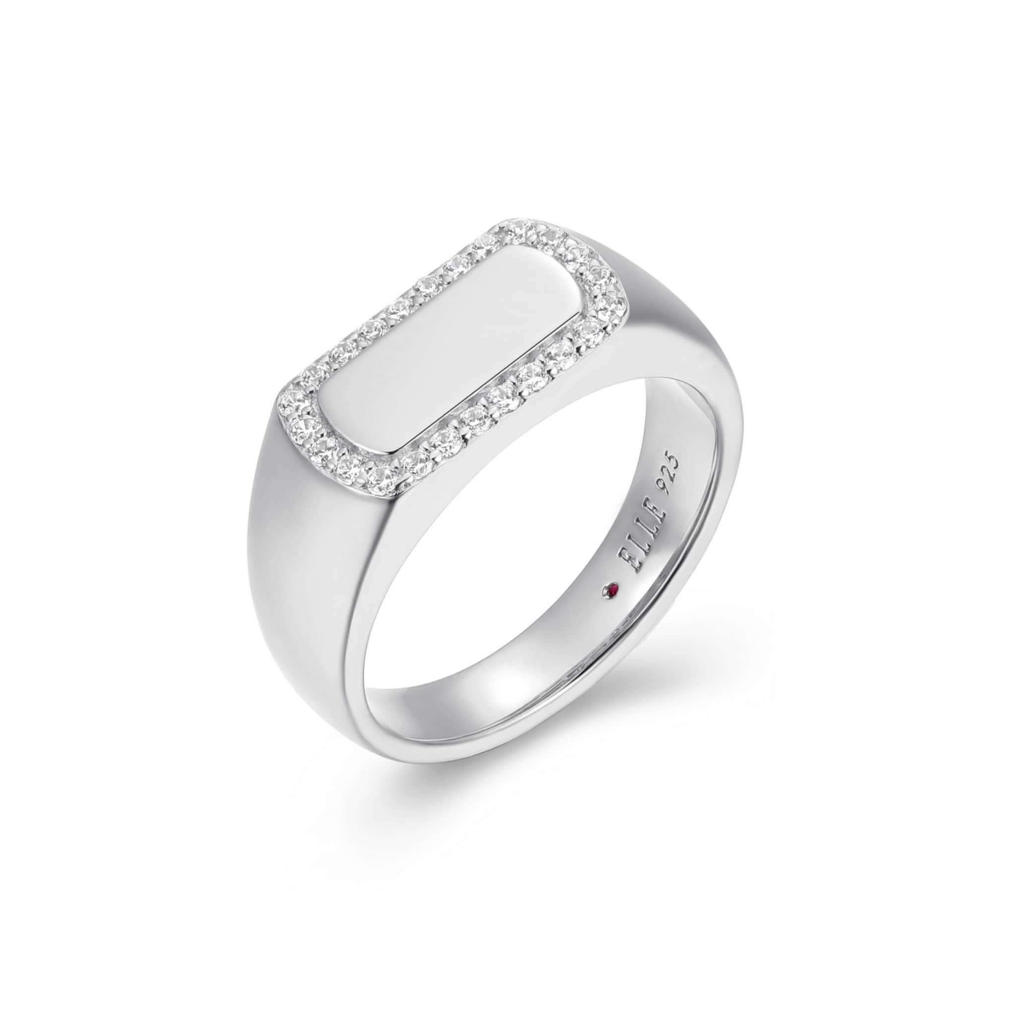 ELLE ALLURE RHODIUM PLATED HIGH POLISH SILVER 3A CZ HALO ID RING AT ARMANS JEWELLERS KITCHENER WATERLOO