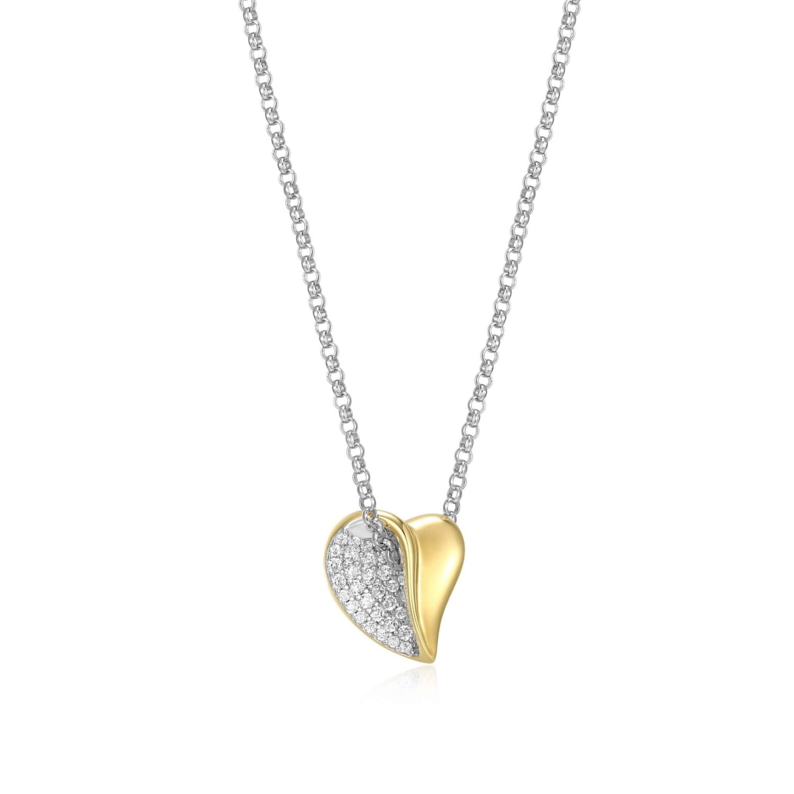 SS ELLE "AMOUR" RHODIUM & 18K GOLD PLATED 2TONE 3A PAVE CZ HEART PENDANT NECKLACE 17"+3" EXT AT ARMANS JEWELLERS KITCHENER WATERLOO