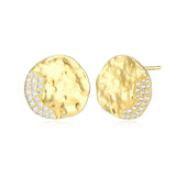 ELLE GALAXY 18K GOLD PLATED MATTE FINISH TEXTURE ROUND DISC WITH 3A CZ STUD EARRING AT ARMANS JEWELLERS KITCHENER WATERLOO