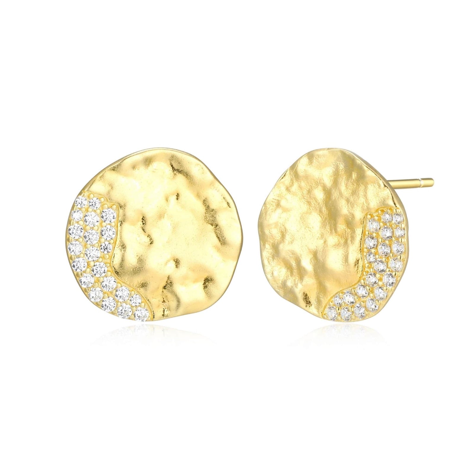 ELLE GALAXY 18K GOLD PLATED MATTE FINISH TEXTURE ROUND DISC WITH 3A CZ STUD EARRING AT ARMANS JEWELLERS KITCHENER WATERLOO