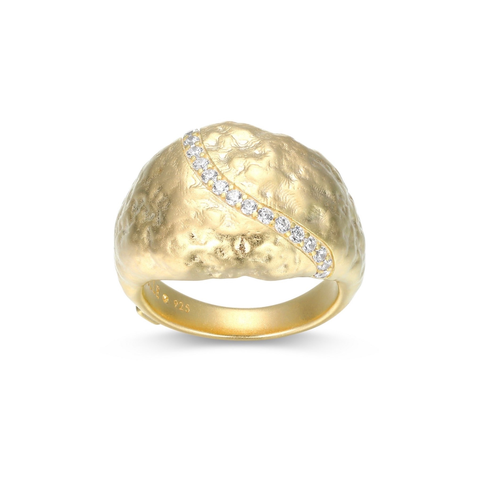 ELLE GALAXY 18K GOLD PLATED MATTE FINISH TEXTURE WITH 3A CZ DOME RING AT ARMANS JEWELLERS KITCHENER WATERLOO