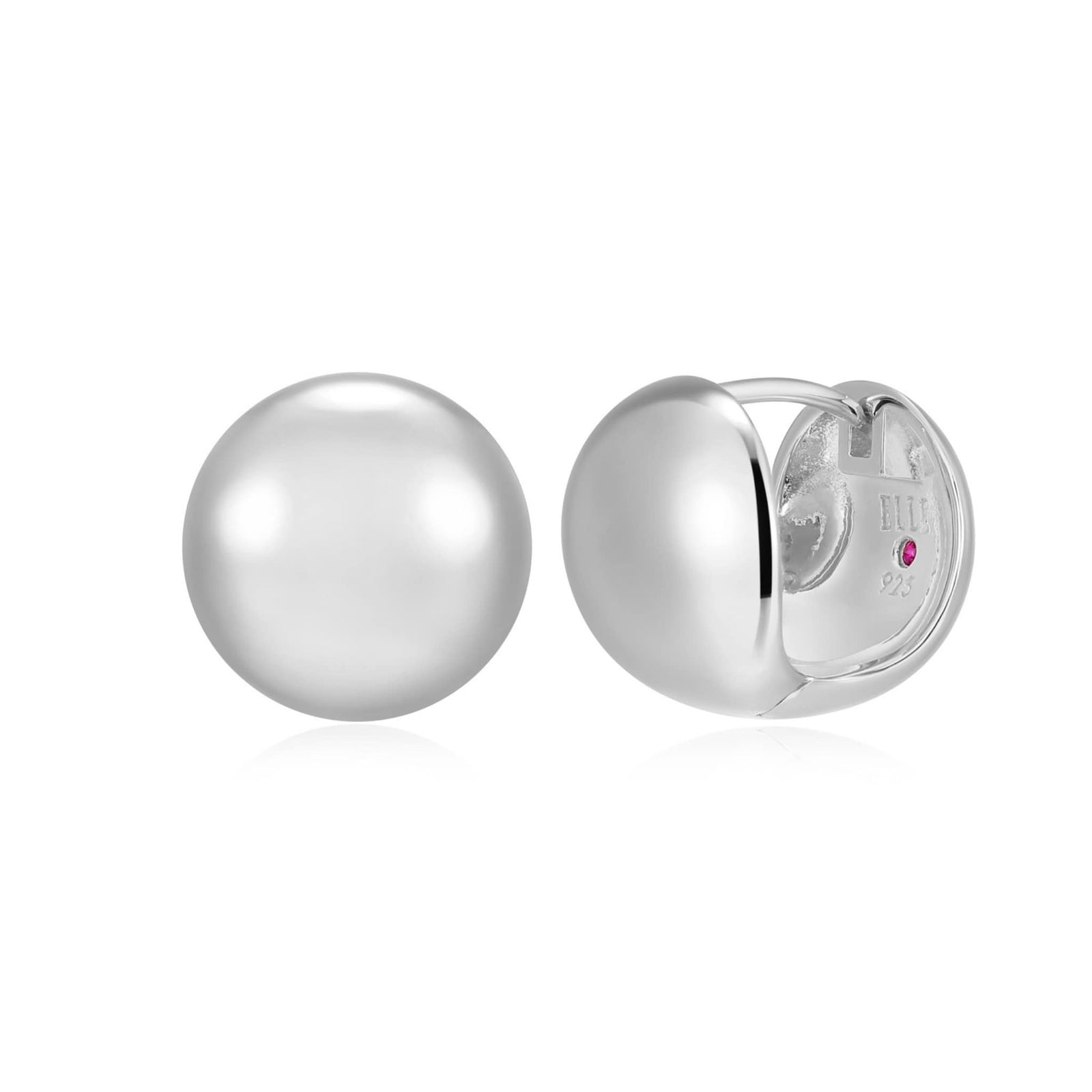 ELLE GENESIS RHODIUM PLATED HIGH POLISH SILVER 11.5MM HUGGIE HOOP EARRING AT ARMANS JEWELLERS KITCHENER WATERLOO