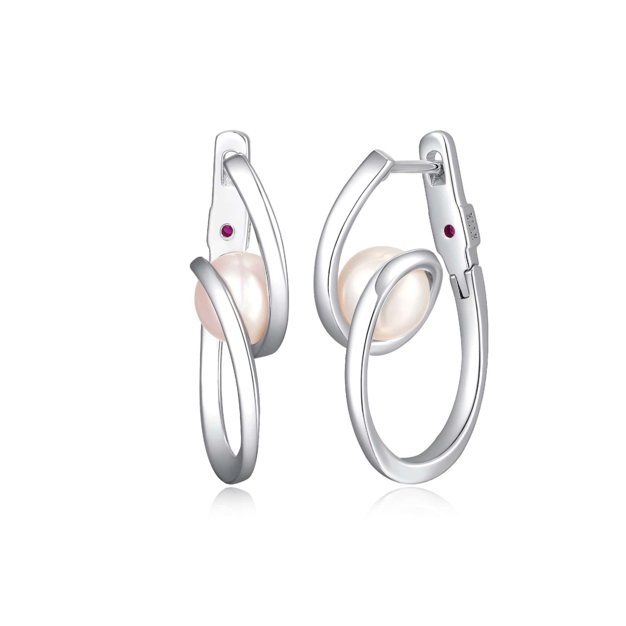 ELLE "Luna" Pearl Silver Hoop Earrings at Arman's Jewellers Kitchener Waterloo