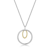 ELLE"CIRCADIA" RHODIUM & GOLD PLATED 2TONE LONG NECKLACE WITH CIRCLE(29MM) & OVAL(17X10MM) CUBIC ZIRCONIA PENDANT 28"+2" EXTENSION AT ARMANS JEWELLERS KITCHENER WATERLOO