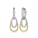 ELLE"CIRCADIA" RHODIUM & GOLD PLATED 2TONE OVATE(20X11MM) & OVAL(14X8MM) WITH CUBIC ZIRCONIA DROP WITH HOOP EARRING AT ARMANS JEWELLERS KITCHENER WATERLOO