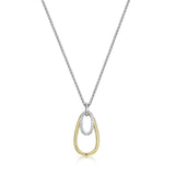 SS ELLE "CIRCADIA" RHODIUM & GOLD PLATED OVATE(25X14MM) & OVAL(14X8MM) CUBIC ZIRCONIA PENDANT NECKLACE 17"+3" EXTENSION AT ARMANS JEWELLERS KITCHENER WATERLOO