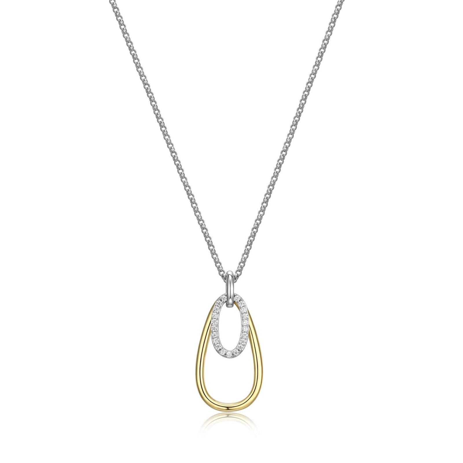 SS ELLE "CIRCADIA" RHODIUM & GOLD PLATED OVATE(25X14MM) & OVAL(14X8MM) CUBIC ZIRCONIA PENDANT NECKLACE 17"+3" EXTENSION AT ARMANS JEWELLERS KITCHENER WATERLOO