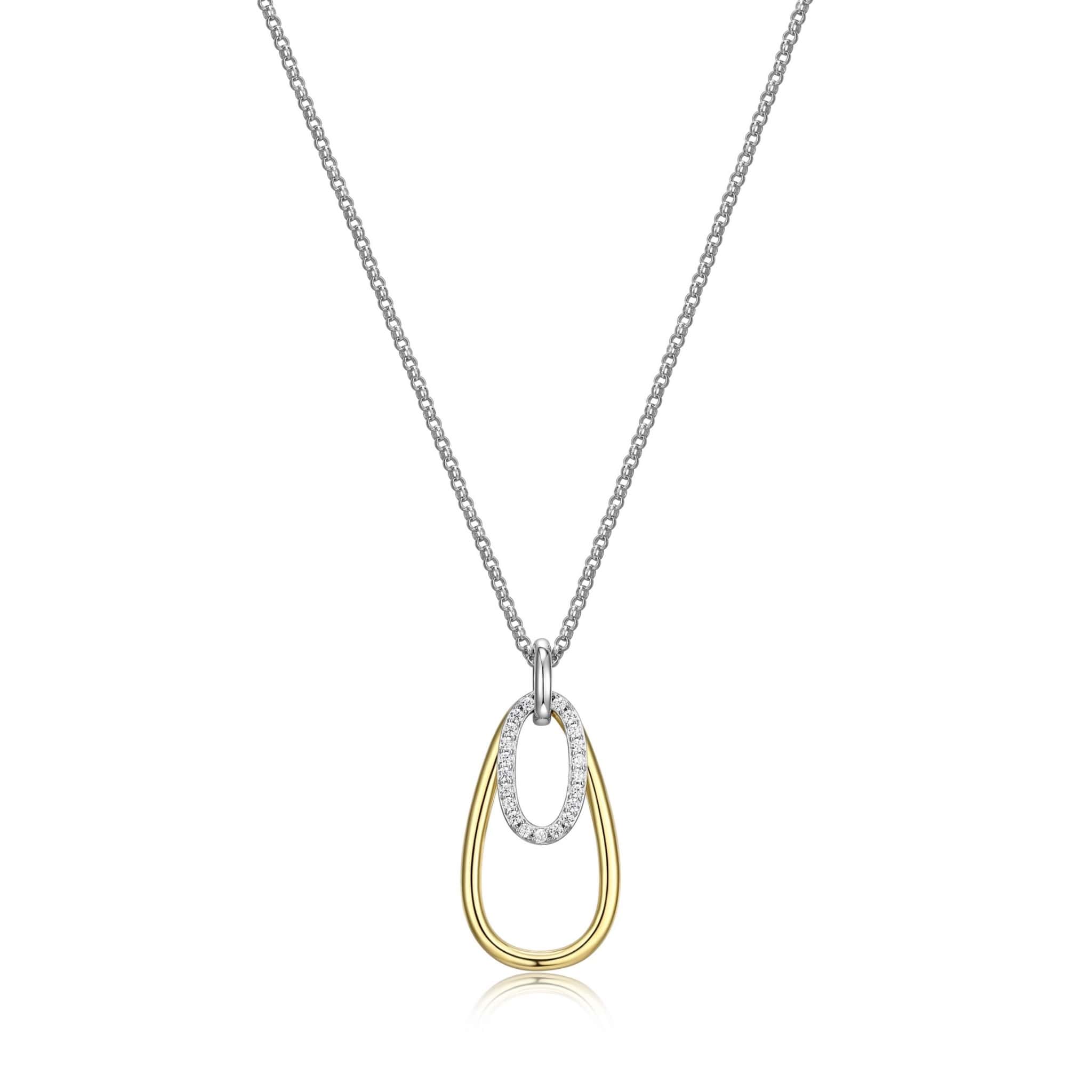 SS ELLE "CIRCADIA" RHODIUM & GOLD PLATED OVATE(25X14MM) & OVAL(14X8MM) CUBIC ZIRCONIA PENDANT NECKLACE 17"+3" EXTENSION AT ARMANS JEWELLERS KITCHENER WATERLOO