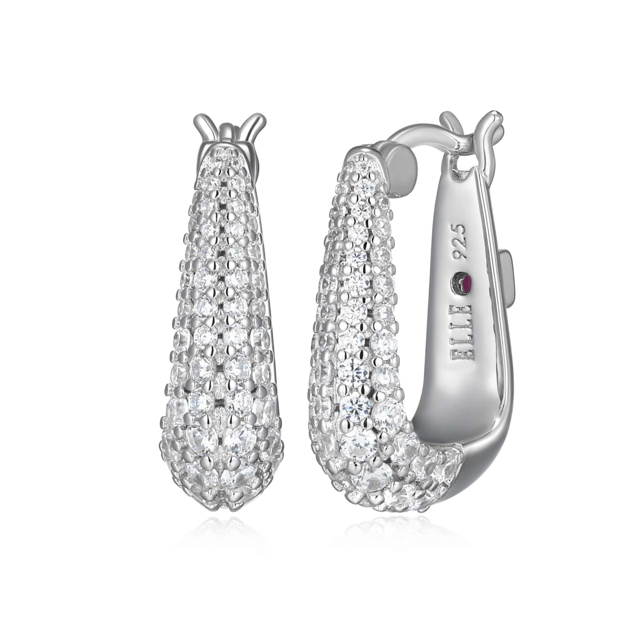 SS ELLE "CITADEL" RHODIUM PLATED 3A PAVE CZ OBLONG SHAPE HOOP 14X18.5MM AT ARMANS JEWELLERS KITCHENER WATERLOO