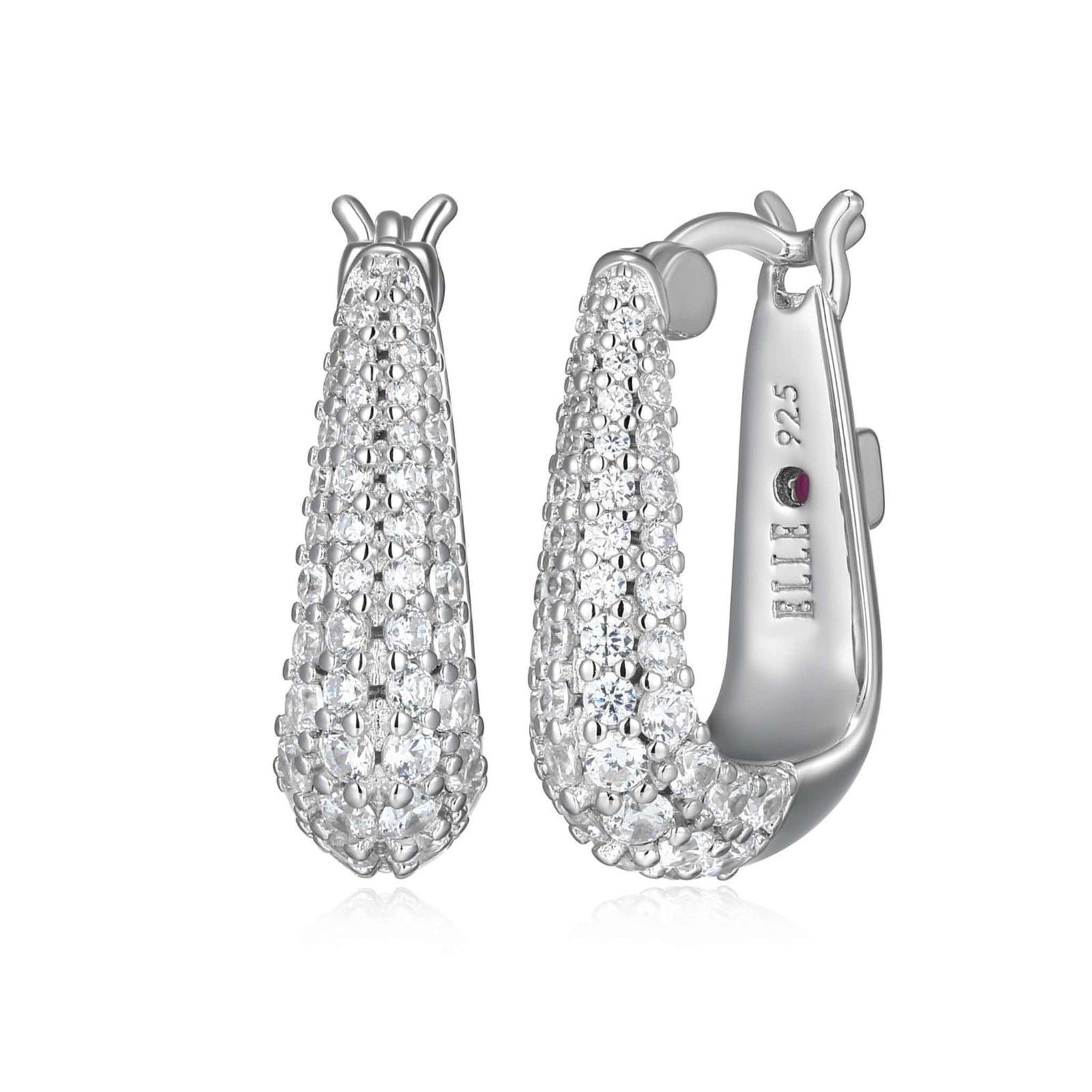 SS ELLE "CITADEL" RHODIUM PLATED 3A PAVE CZ OBLONG SHAPE HOOP 14X18.5MM AT ARMANS JEWELLERS KITCHENER WATERLOO