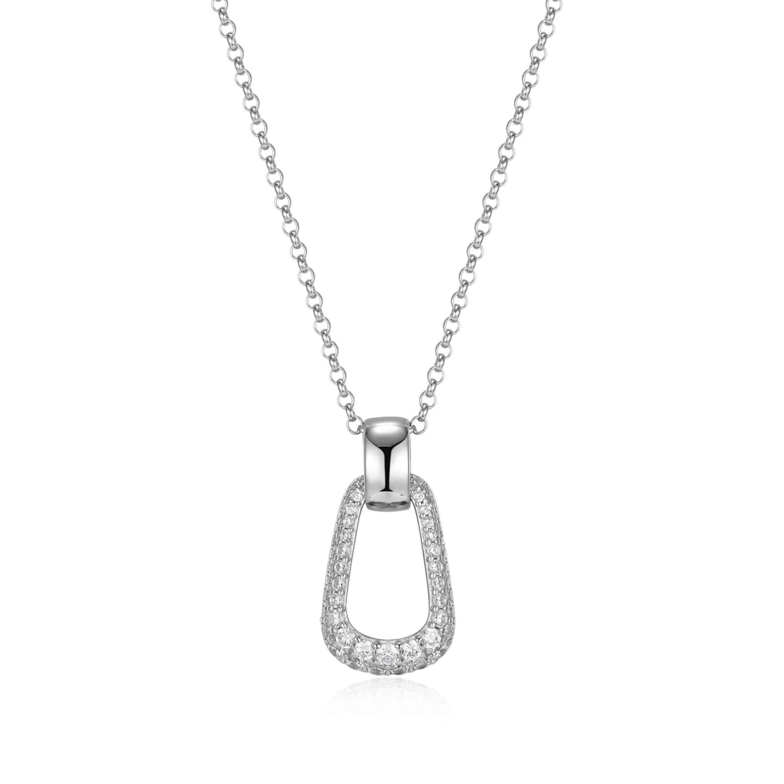 ELLE CITADEL RHODIUM PLATED REVERSIBLE 3A PAVE CZ OBLONG PENDANT NECKLACE 17"+3" EXTENSION AT ARMANS JEWELLERS KITCHENER WATERLOO