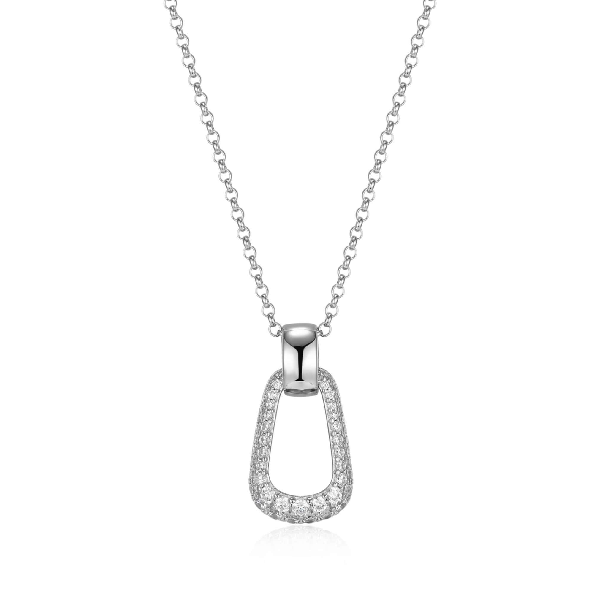 ELLE CITADEL RHODIUM PLATED REVERSIBLE 3A PAVE CZ OBLONG PENDANT NECKLACE 17"+3" EXTENSION AT ARMANS JEWELLERS KITCHENER WATERLOO