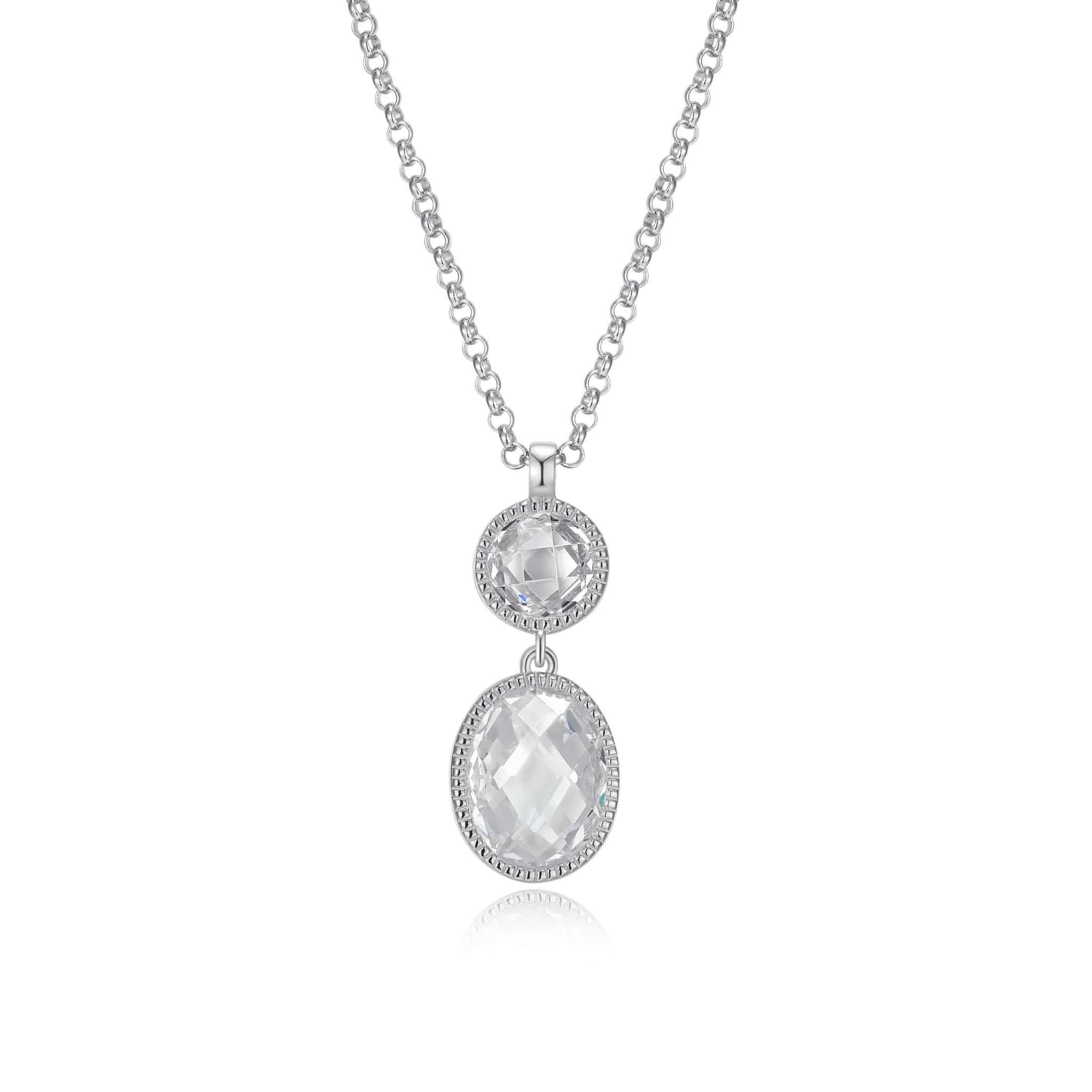 ELLE "ESSENCE" RHODIUM PLATED  CHECKERBOARD CUT OVAL 10X8MM & ROUND 6MM NECKLACE 17"+3" EXTENSION AT ARMANS JEWELLERS KITCHENER WATERLOO