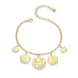 ELLE "GALAXY" 18K GOLD PLATED MATTE FINISH TEXTURE MULTI-SIZES ROUND DISC WITH 3A CZ CHARM BRACELET 6.5"+2.5" EXTENSION AT ARMANS JEWELLERS KITCHENER WATERLOO