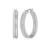 ELLE "GODDESS" RHODIUM PLATED CUBIC ZIRCONIA & SILVER DOUBLE ROW 26MM HOOP EARRINGS AT ARMANS JEWELLERS KITCHENER