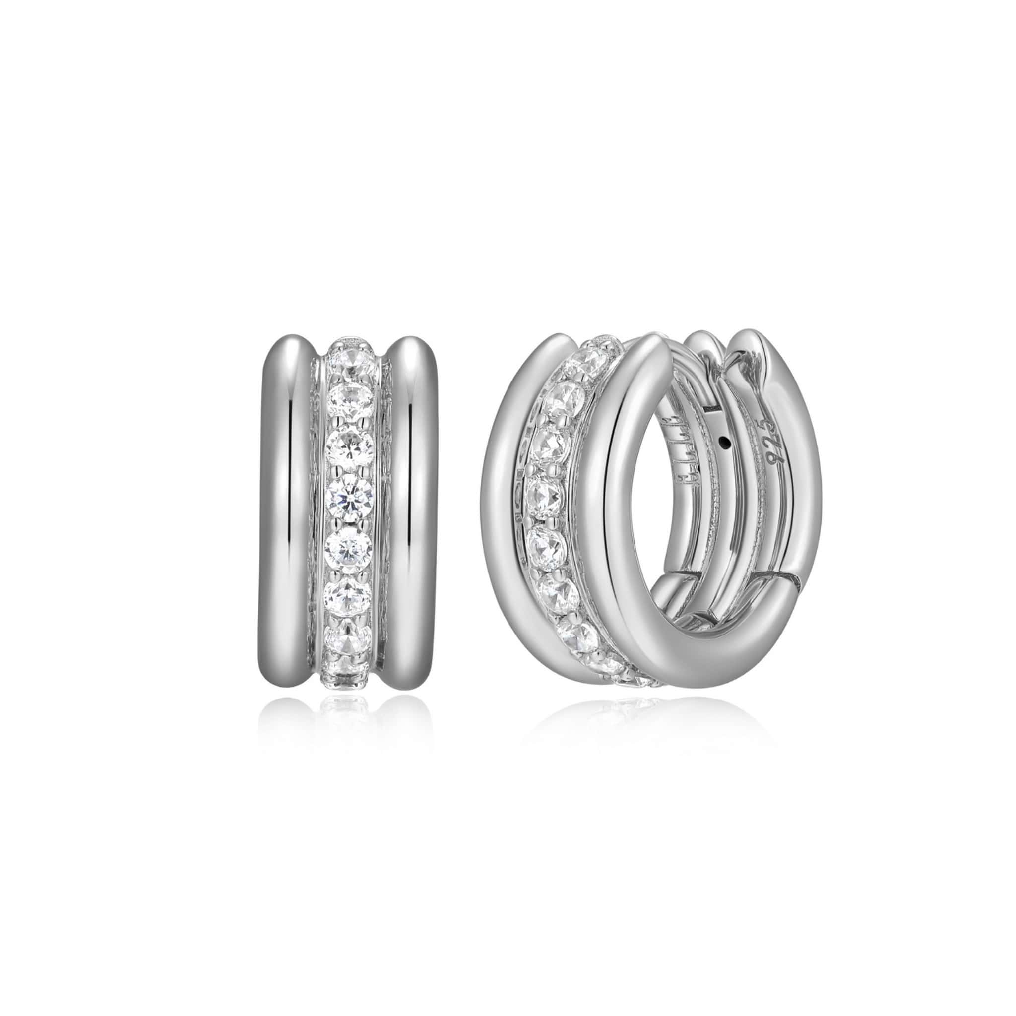 ELLE "GODDESS" RHODIUM PLATED CUBIC ZIRCONIA & SILVER TRIPLE ROW 13MM HOOP AT ARMANS JEWELLERS KITCHENER WATERLOO
