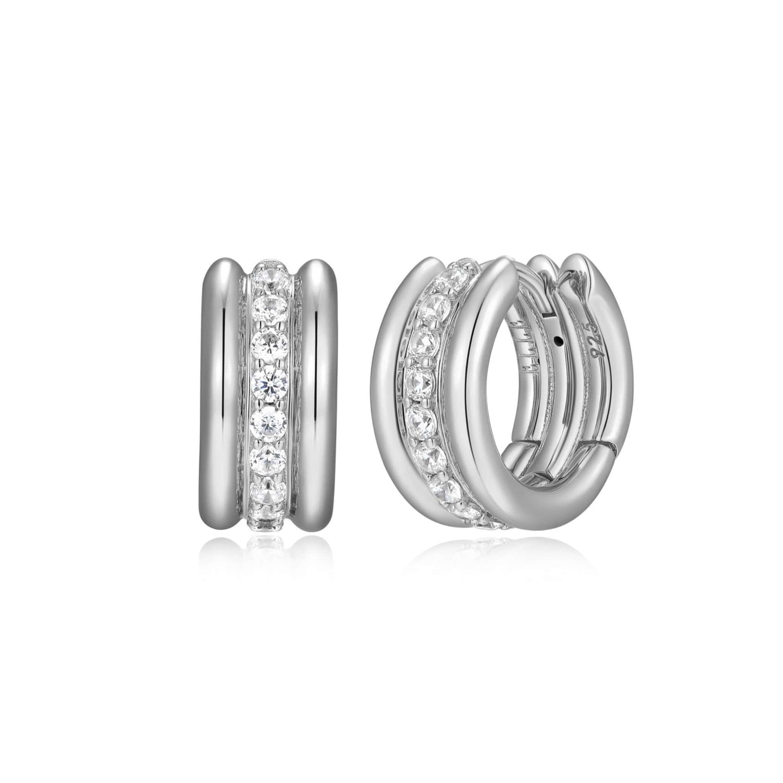 ELLE "GODDESS" RHODIUM PLATED CUBIC ZIRCONIA & SILVER TRIPLE ROW 13MM HOOP AT ARMANS JEWELLERS KITCHENER WATERLOO
