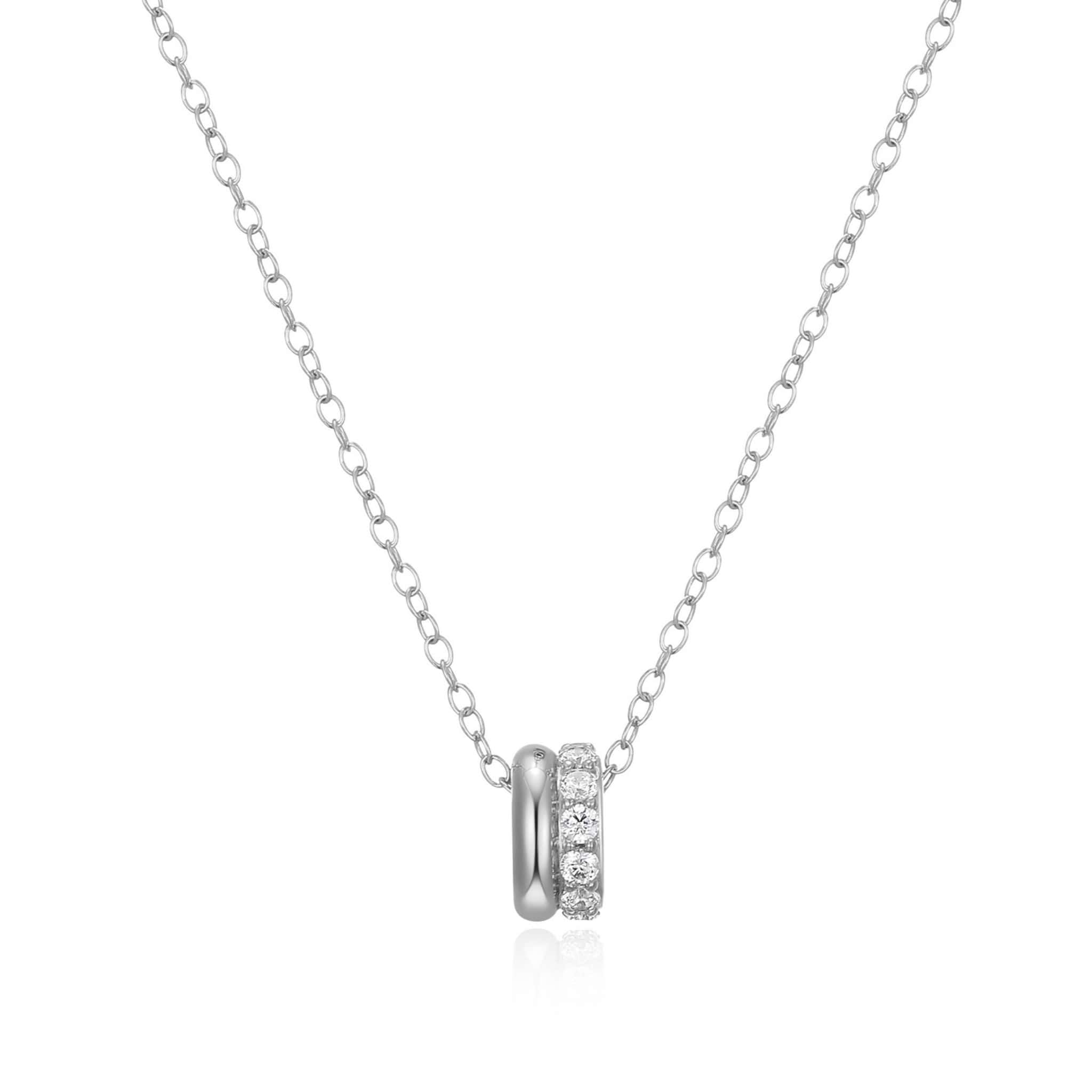 ELLE "GODDESS" RHODIUM PLATED CUBIC ZIRCONIA & SILVER DOUBLE ROW NECKLACE 16"+2" EXTENSION AT ARMANS JEWELLERS KITCHENER WATERLOO
