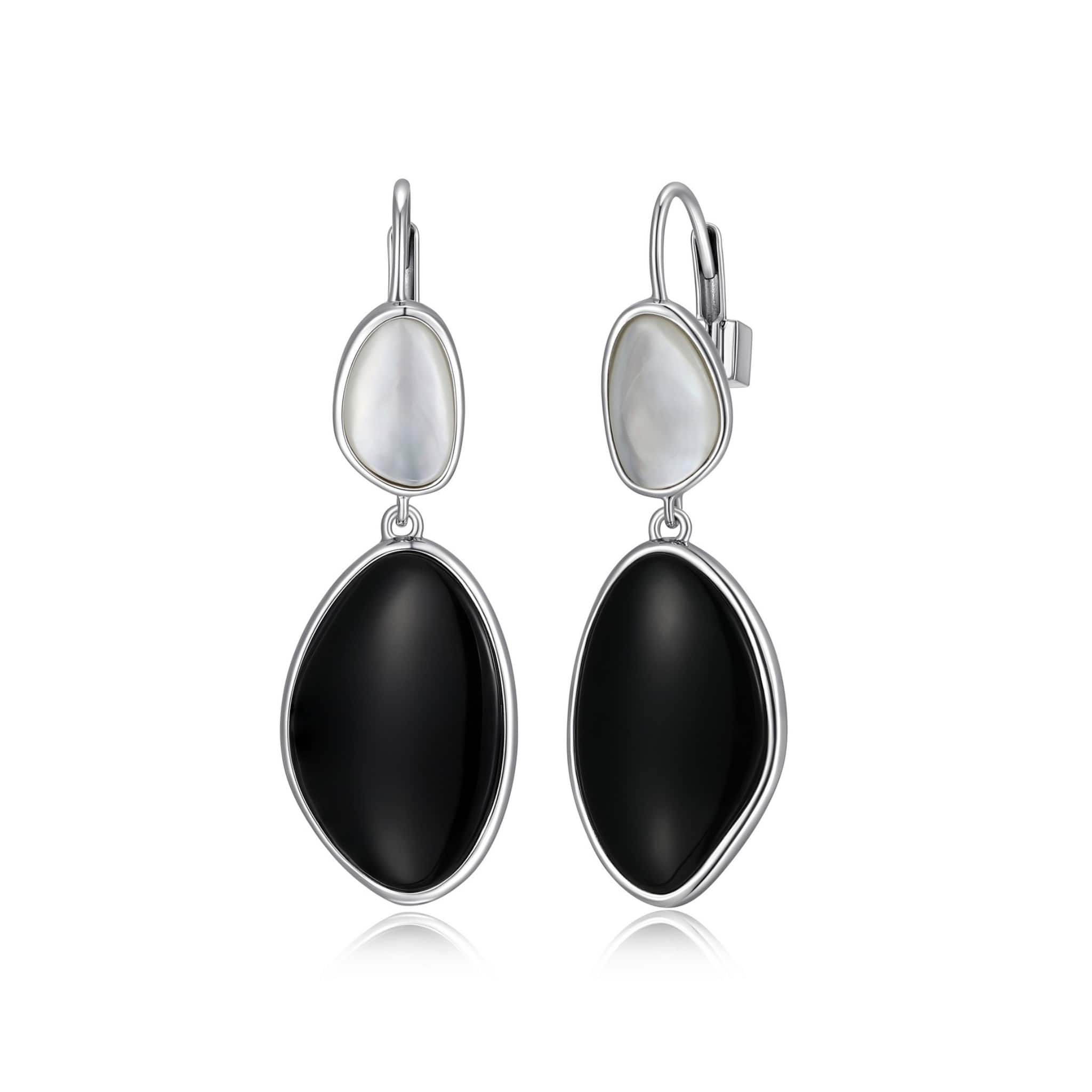 ELLE "Pebble: Black Agate & White Mother of Pearl Silver Earrings at Arman's Jewellers Kitchener