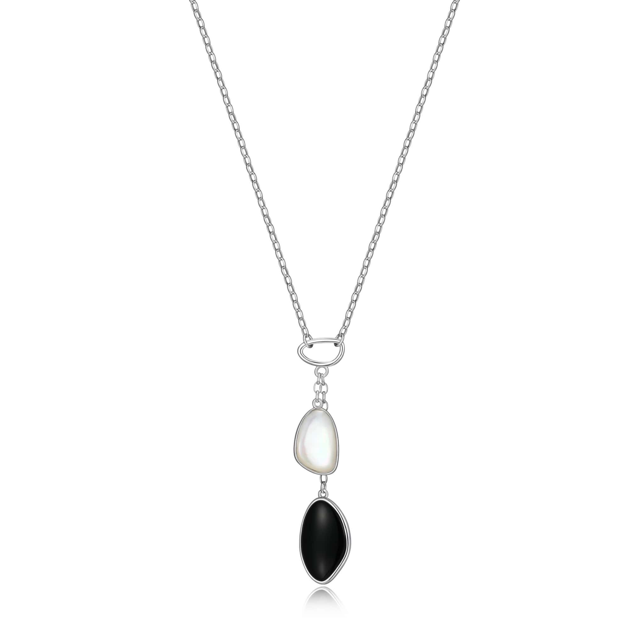 ELLE "Pebble" Black Agate & White Mother of Pearl Silver Necklace at Arman's Jewellers Kitchener