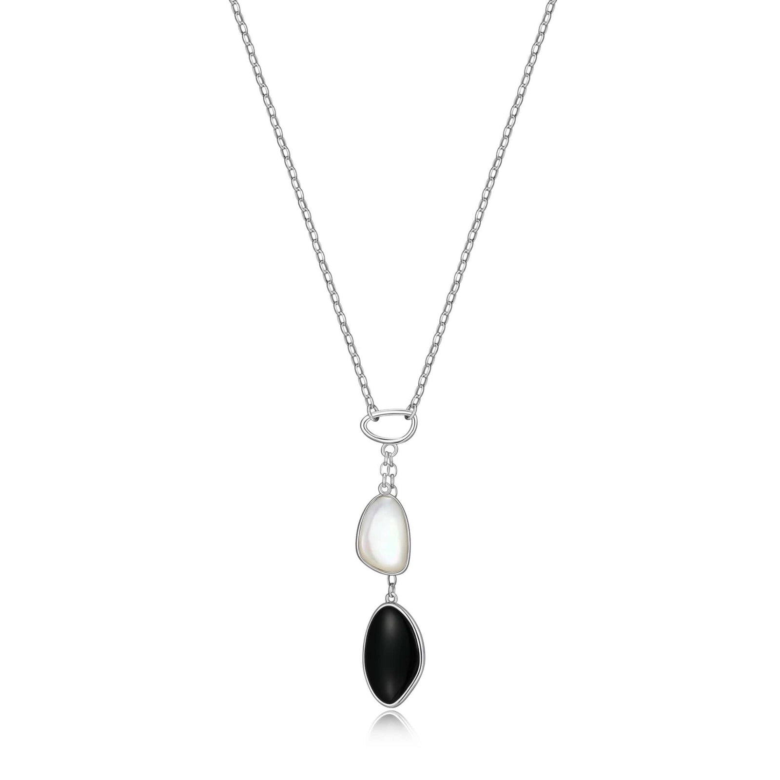 ELLE "Pebble" Black Agate & White Mother of Pearl Silver Necklace at Arman's Jewellers Kitchener