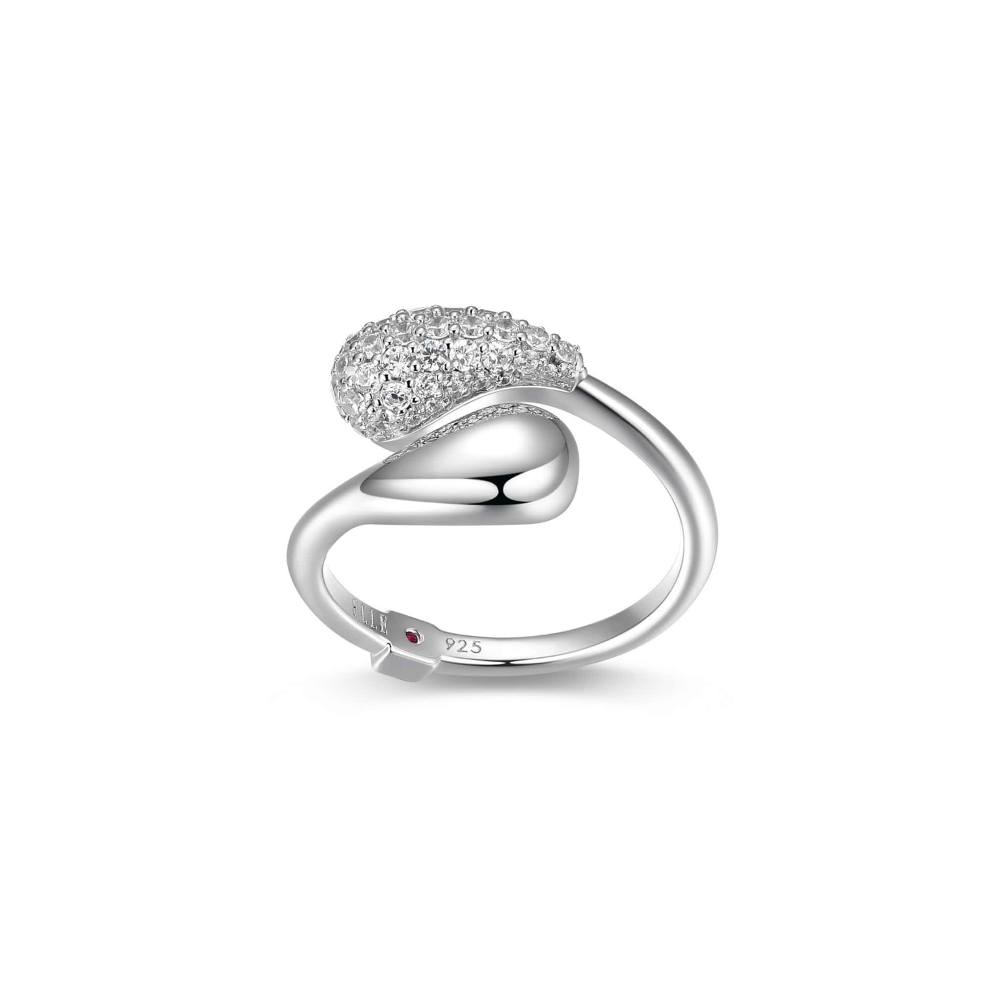 ELLE "RAINDROP" RHODIUM PLATED PAVE CZ & PUFFY HIGH POLISH PEAR SHAPE BY PASS RING AT ARMANS JEWELLERS KITCHENER WATERLOO