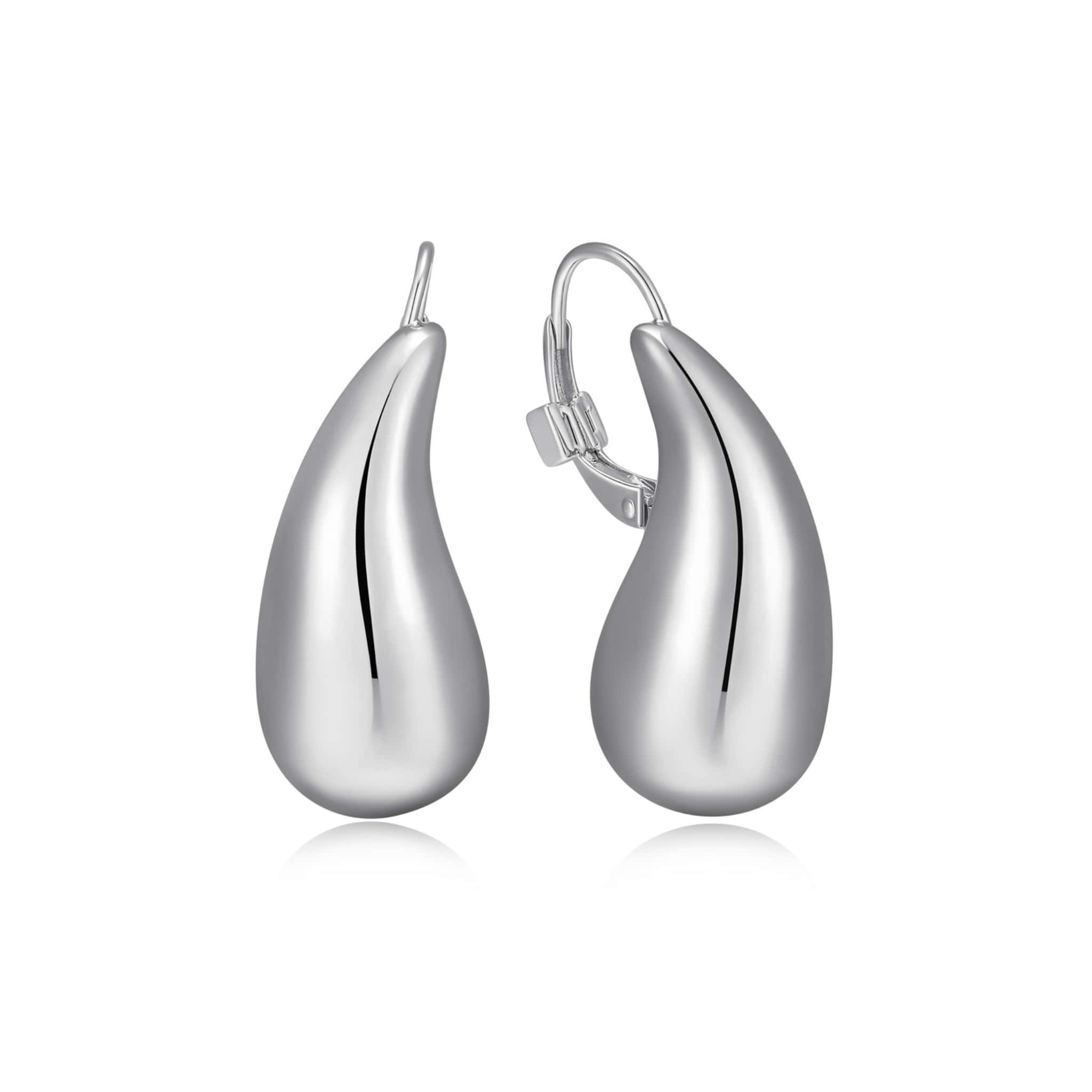 ELLE "RAINDROP" RHODIUM PLATED PUFFY HIGH POLISH PEAR SHAPE LEVER BACK EARRING AT ARMANS JEWELLERS KITCHENER WATERLOO