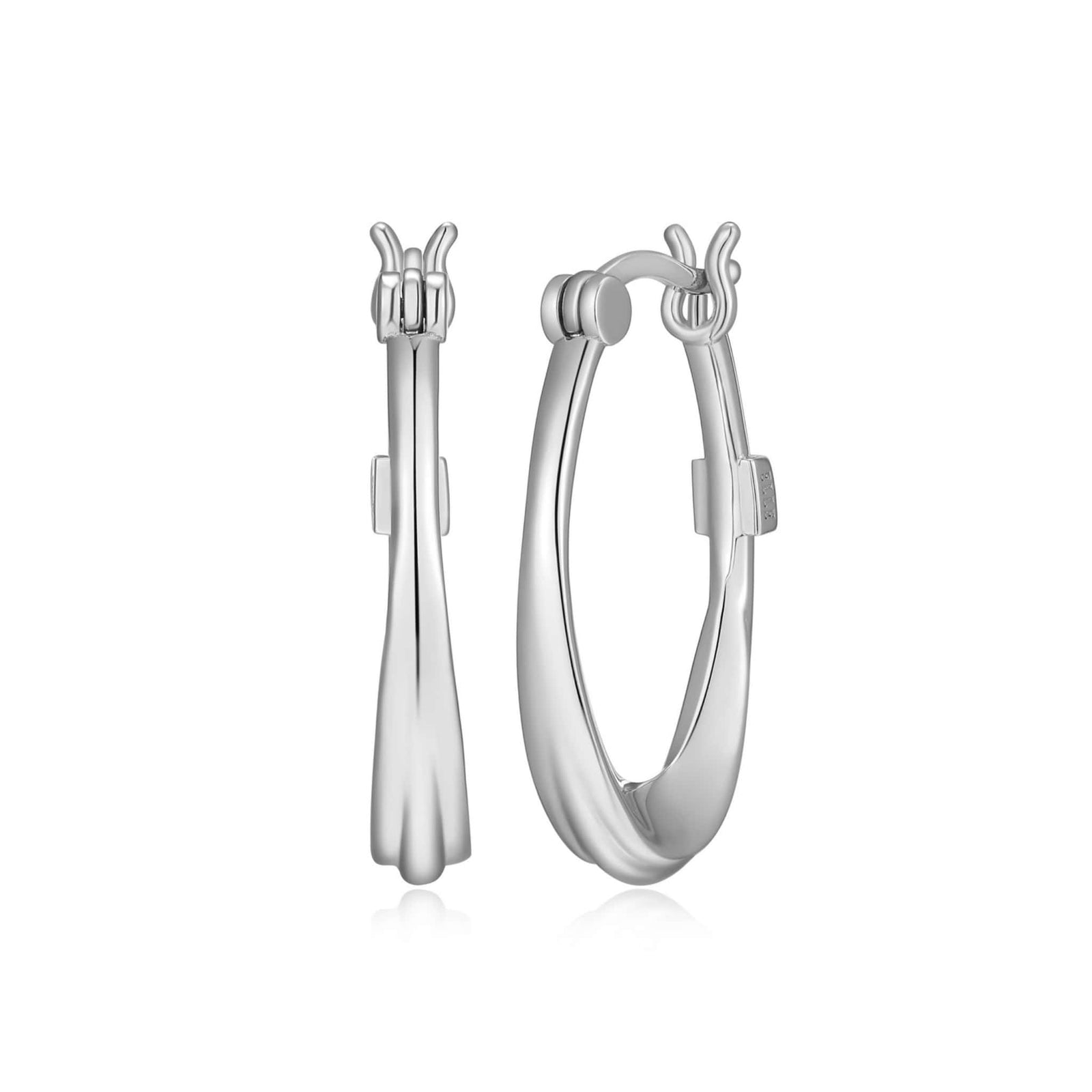 ELLE "SWIRL" RHODIUM PLATED 15X25MM OVAL HOOP EARRINGS AT ARMANS JEWELLERS KITCHENER WATERLOO