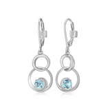  ELLE "SWIRL" RHODIUM PLATED GENUINE 4MM ROUND BLUE TOPAZ CIRCLE LINK DANGLE EARRING AT ARMANS JEWELLERS KITCHENER WATERLOO