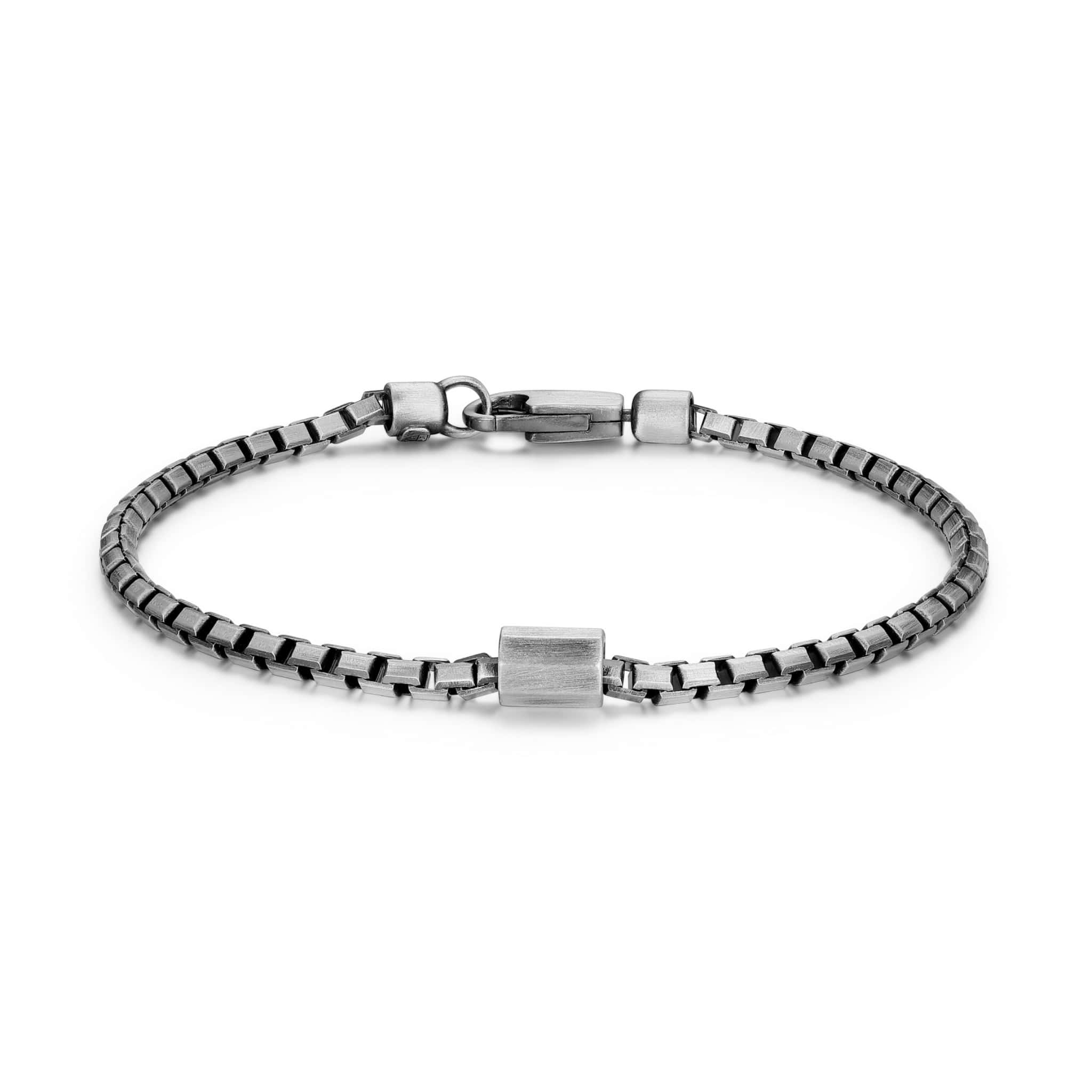 ETHOS Brushed Gun Metal Box Chain Silver Bracelet at Arman's Jewellers Kitchener
